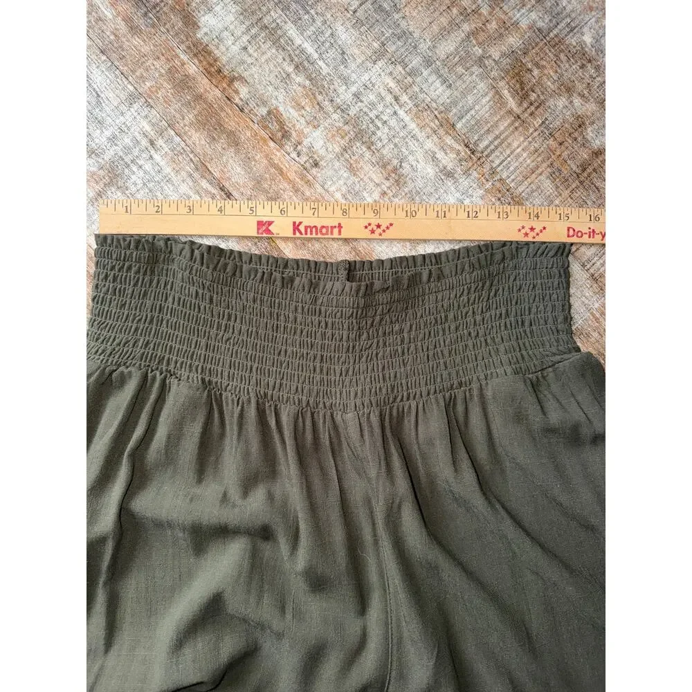 NWT Plus Size Green Stretchy Elastic Smocked Waistband Wide Leg Palazzo Pants 2X - Picture 6 of 7